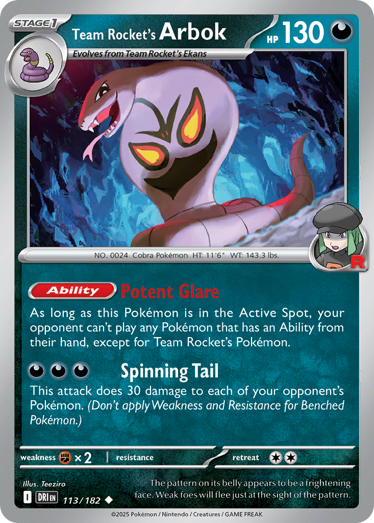 Team Rocket's Arbok (Reverse Holo) 113/182