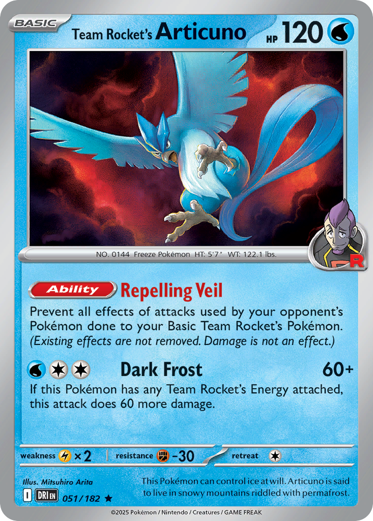 Team Rocket's Articuno (Reverse Holo) 051/182