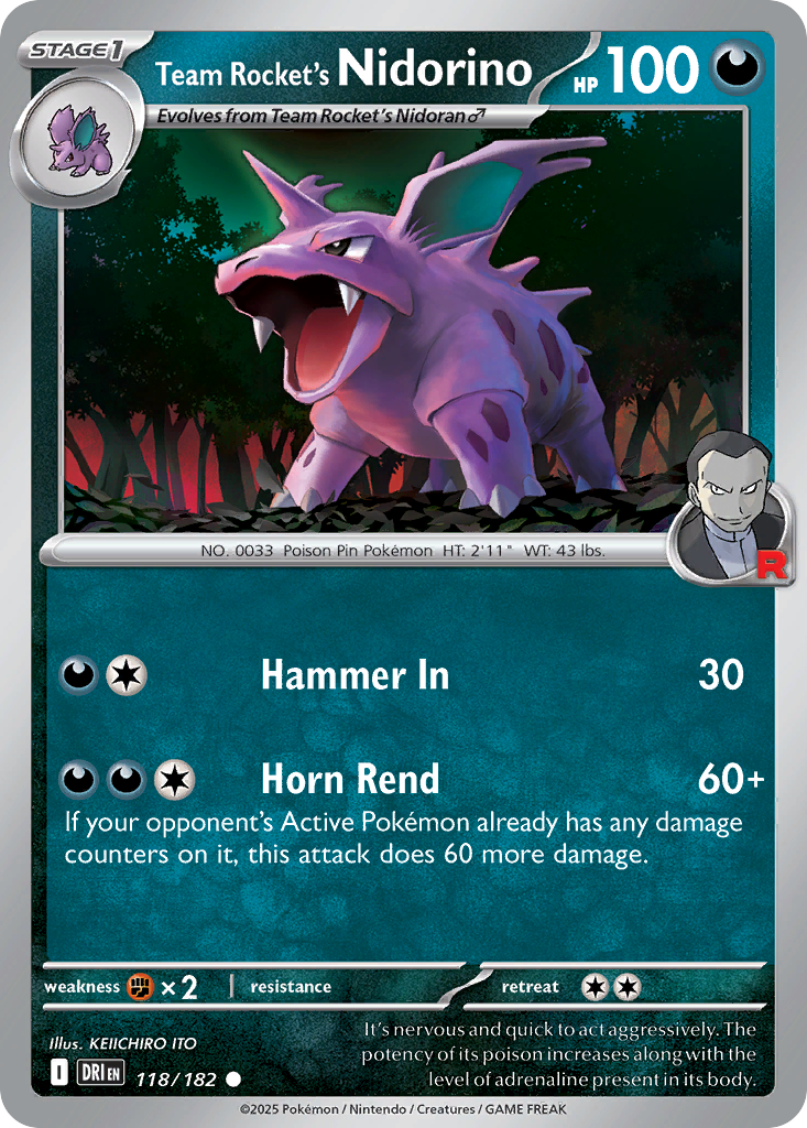 Team Rocket's Nidorino (Reverse Holo) 118/182
