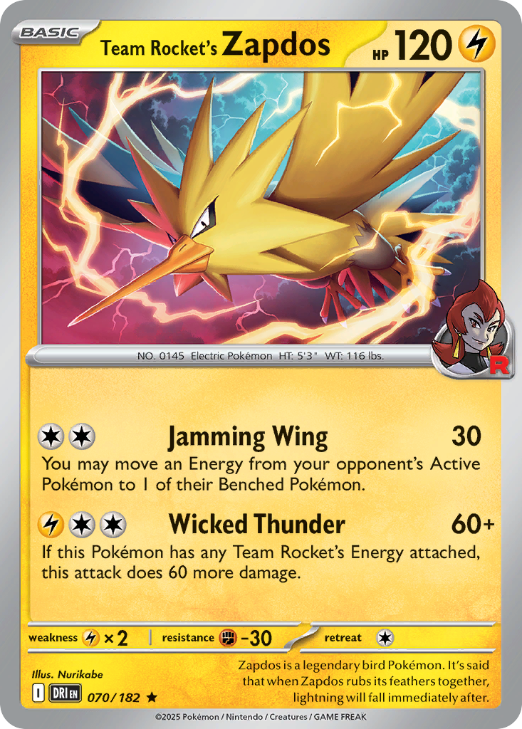 Team Rocket's Zapdos (Holo) 070/182