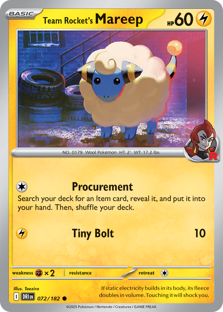 Team Rocket's Mareep (Reverse Holo) 072/182