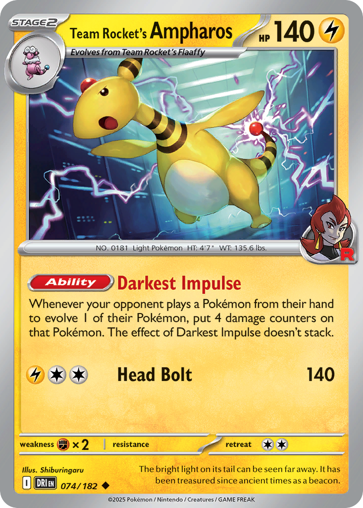 Team Rocket's Ampharos (Reverse Holo) 074/182