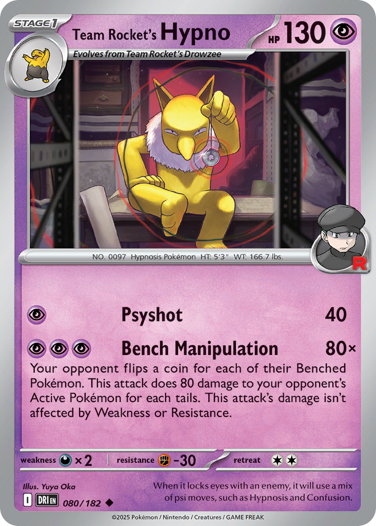 Team Rocket's Hypno (Reverse Holo) 080/182